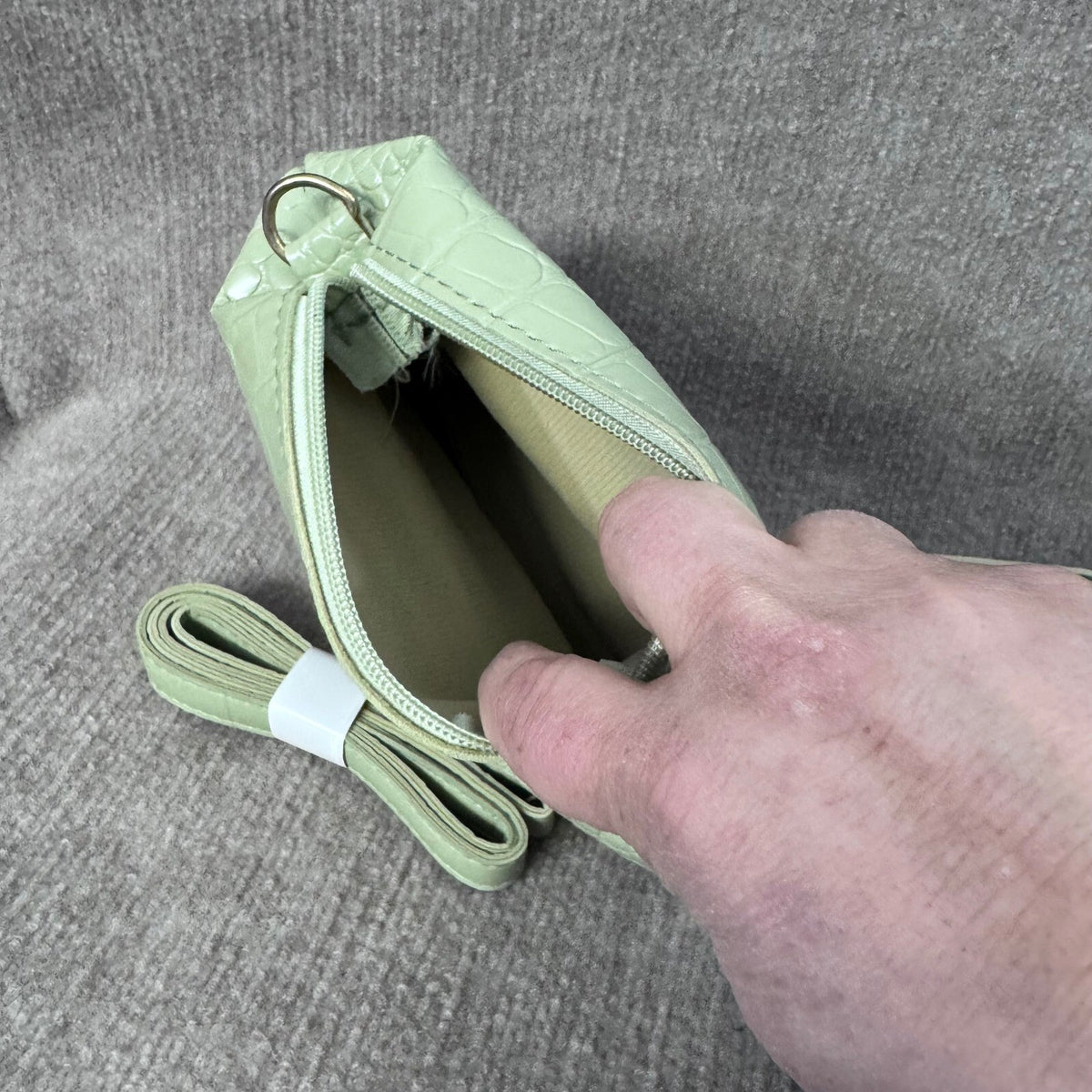 Sage Green Croc Embossed 3 PC Synthetic Purse Set Bucket Bag Crossbody Wallet