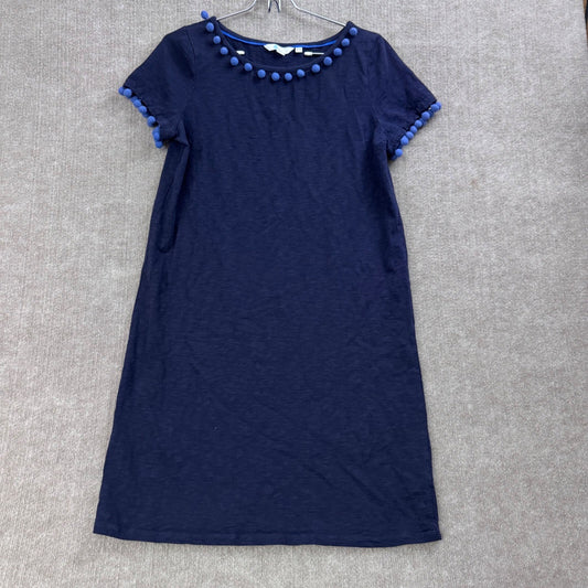 Boden Navy Blue Pom Pom Trim Short Sleeve Casual Dress UK 12 US 8 Cotton