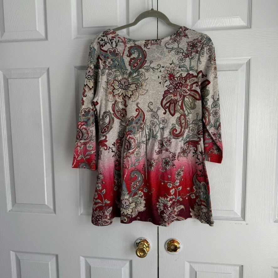 Clover + Pine Medium Long Sleeved Paisley Tunic, Colorful Comfy casual