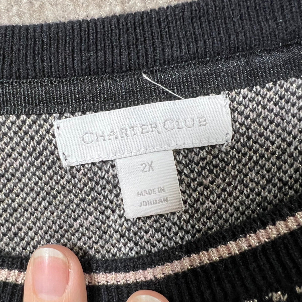 Charter Club Black Gold Silver Plaid Knit Sweater Women's Plus Size 2X