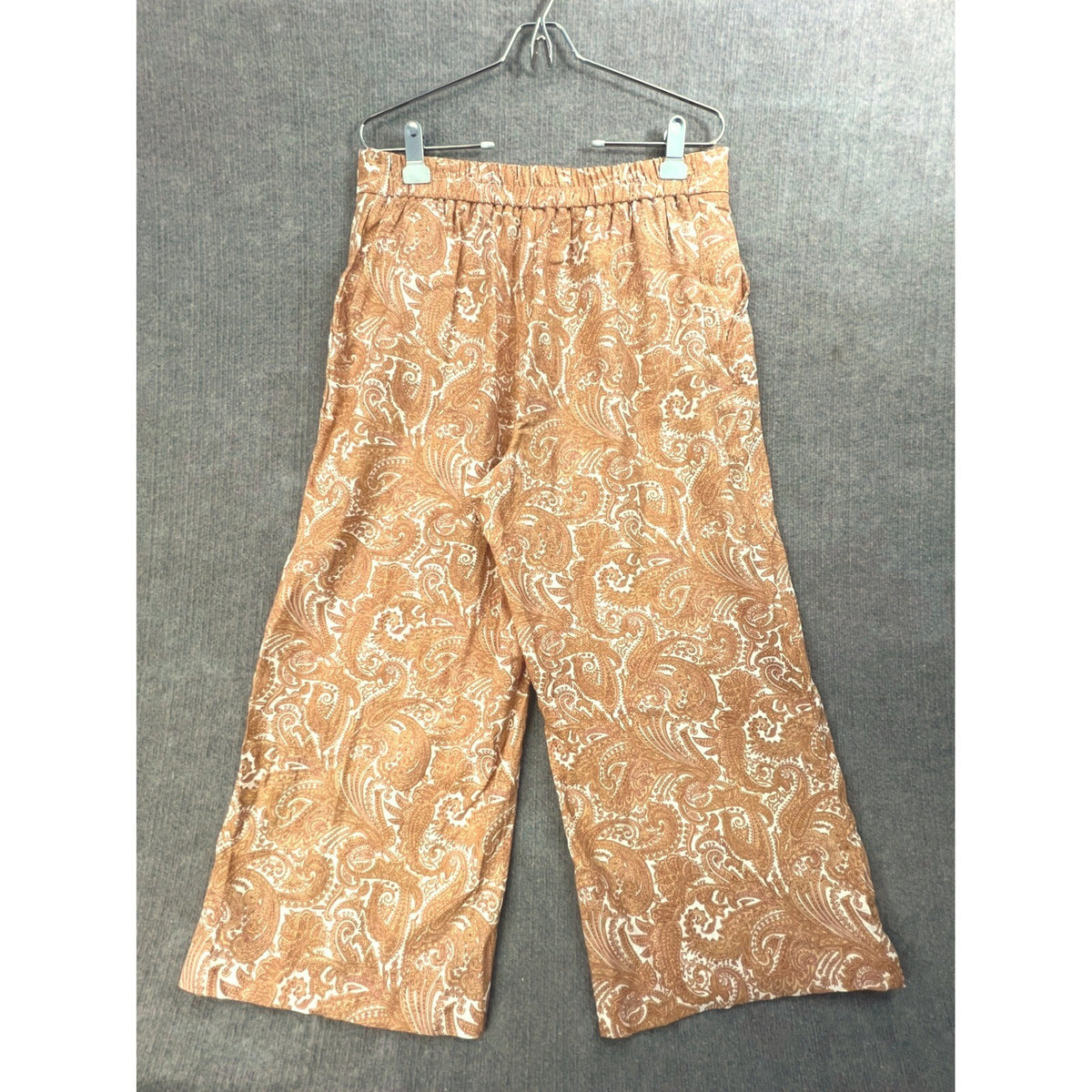 Sigrid Olsen Women Lg Linen Paisley Print Wide Leg Cropped Pants Elastic Waist