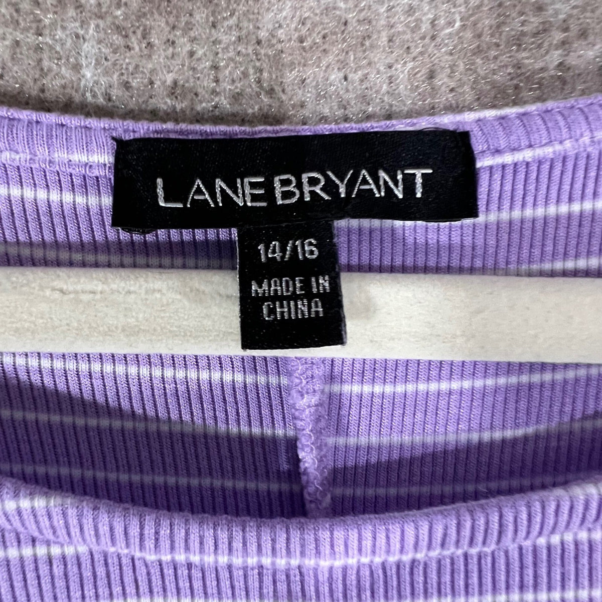 Lane Bryant Striped Top Womens 14/16 Purple Long Sleeve Stretchy Casual Stripe