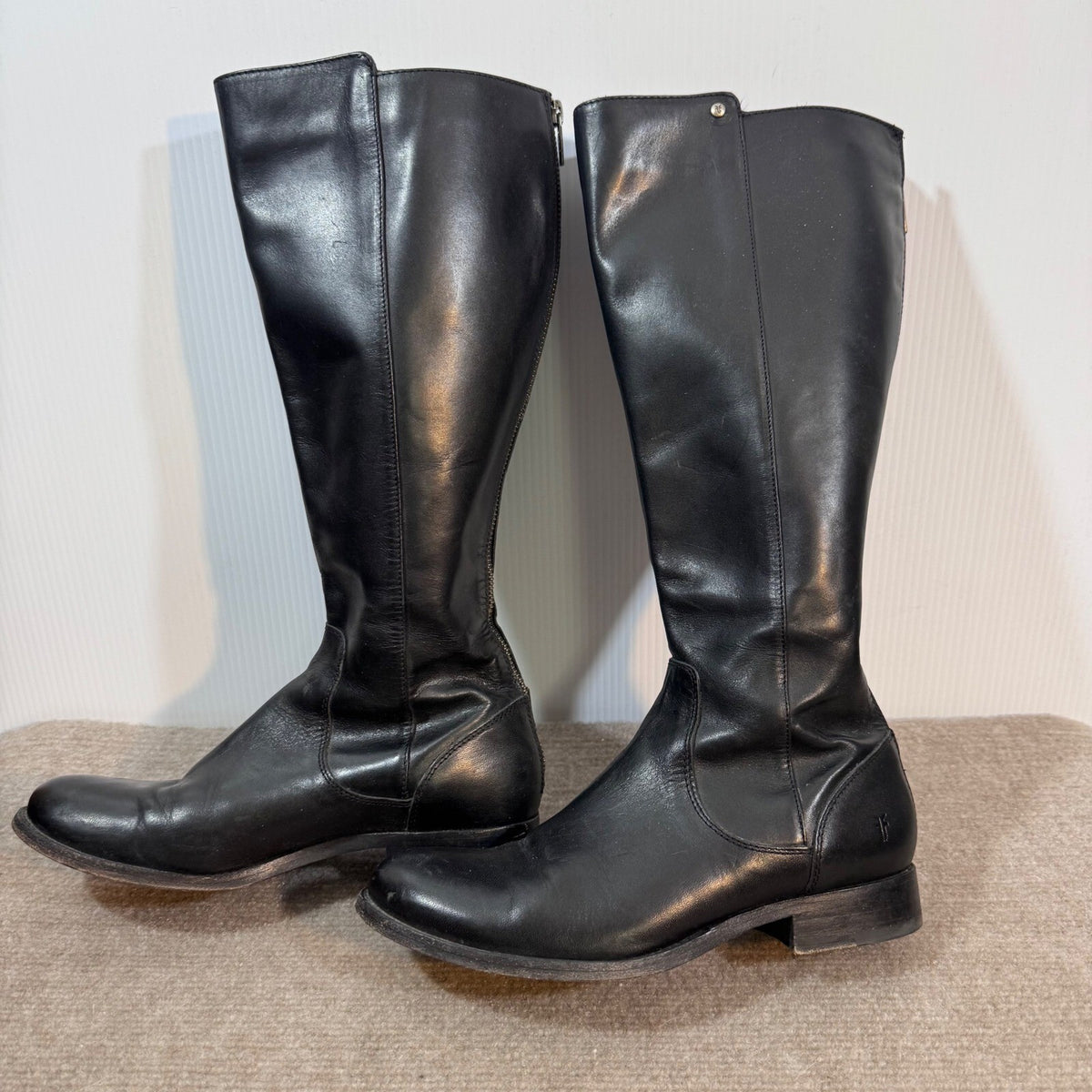 Frye Melissa Back Zip Boots Women 7B Black Leather Tall Riding Equestrian Chic