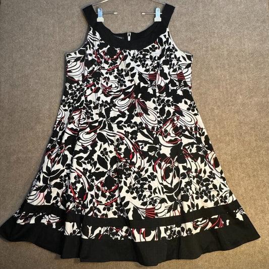 Jones Wear 24w Dress Floral Fit Flare Black White Dress