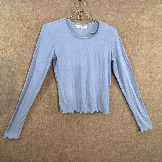 WeWoreWhat Ribbed Long Sleeve Top Womens Large Blue Lettuce Trim Coquette