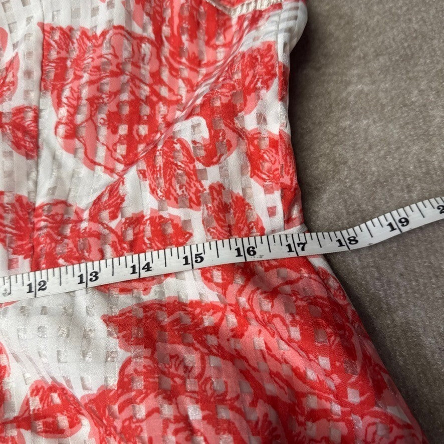 Adrianna Papell White & Orange-Red Floral Dress Sleeveless Fit & Flare Party