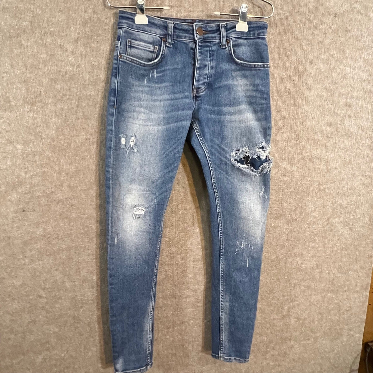 2Y Premium Distressed Skinny Jeans Mens 28 Blue Ripped Stretchy Streetwear