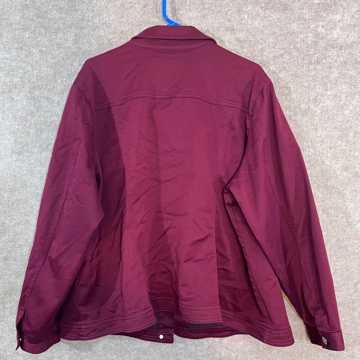 Dressbarn Denim Style Jacket Womens 3X Burgundy Cotton Stretch Pintuck Casual
