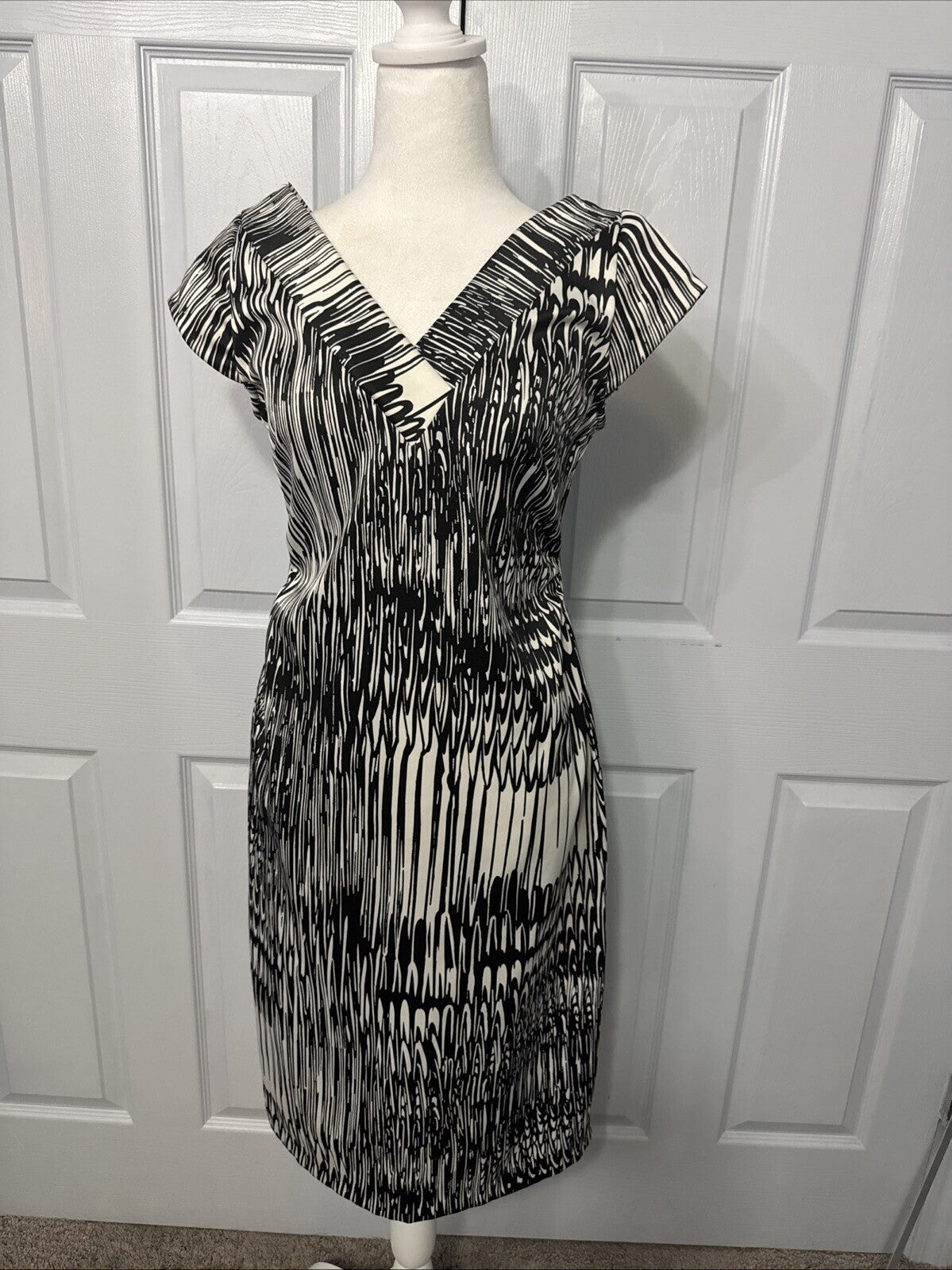 Rabbit Designs Women Dress 8 Artsy Statement Sleeveless Fit Flared Midi V Neck