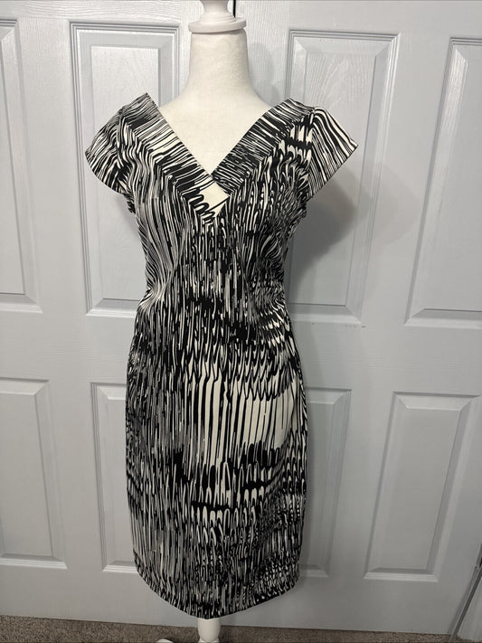 Rabbit Designs Women Dress 8 Artsy Statement Sleeveless Fit Flared Midi V Neck