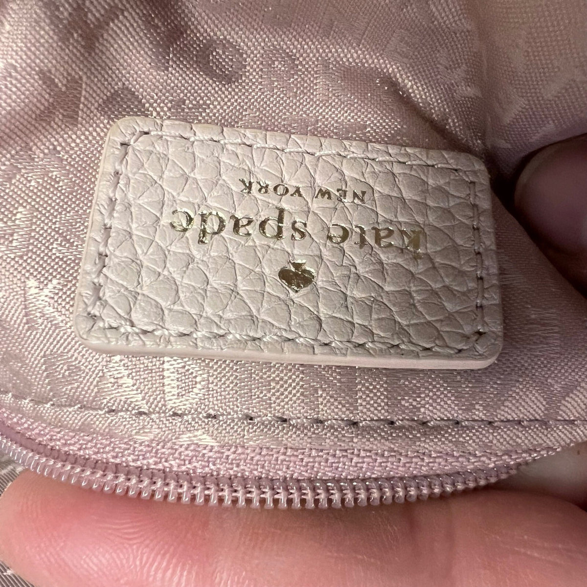 Kate Spade Pebbled Leather Crossbody Bag Women Beige Tassel Flap Purse Flaw