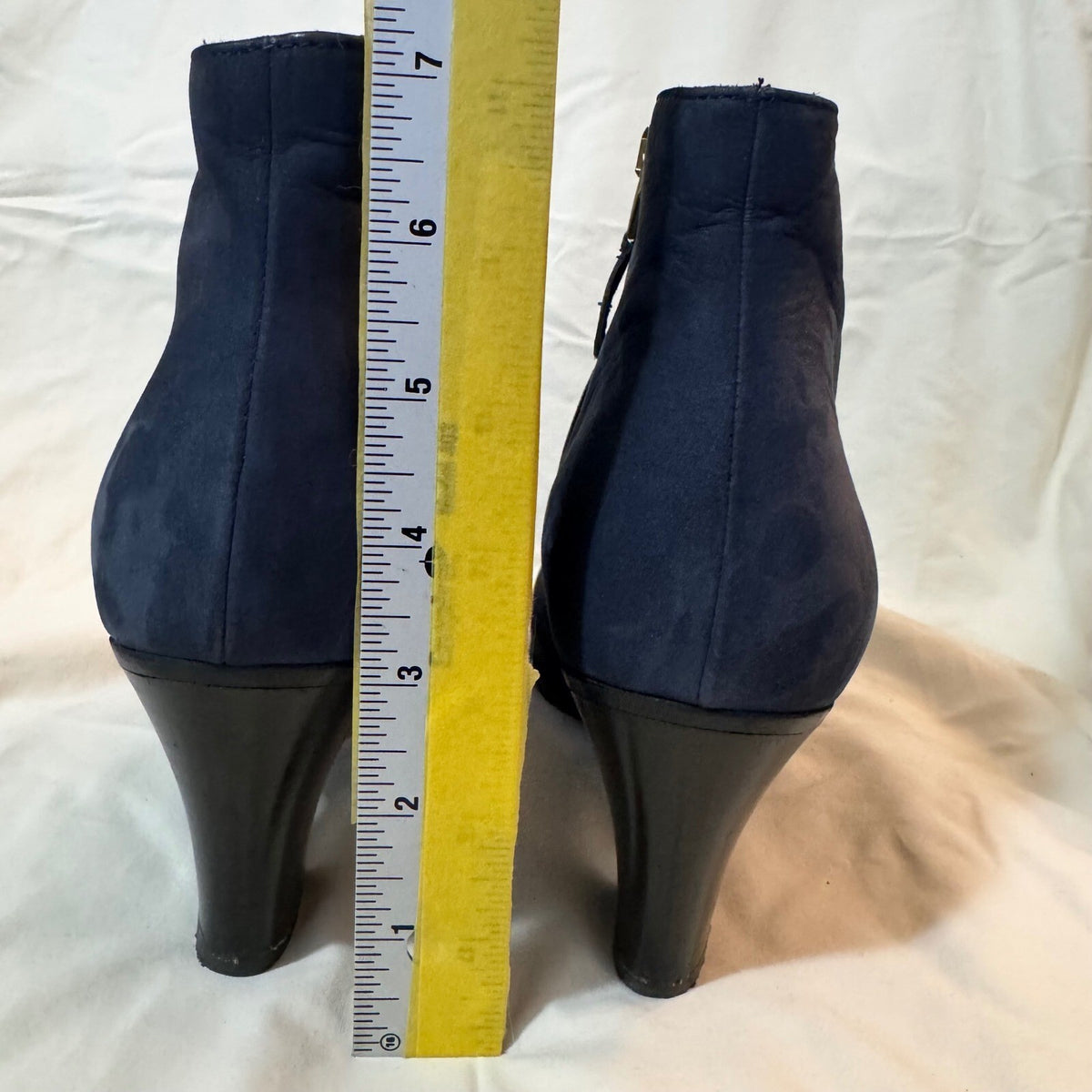 L.K. Bennett Navy Suede Ankle Boots Women41 US 10 Block Heel Side Zip Bootie