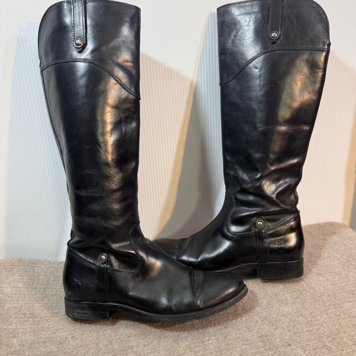 Frye Melissa Button Back Zip Boots Womens 6.5 Black Leather Knee High Equestrian
