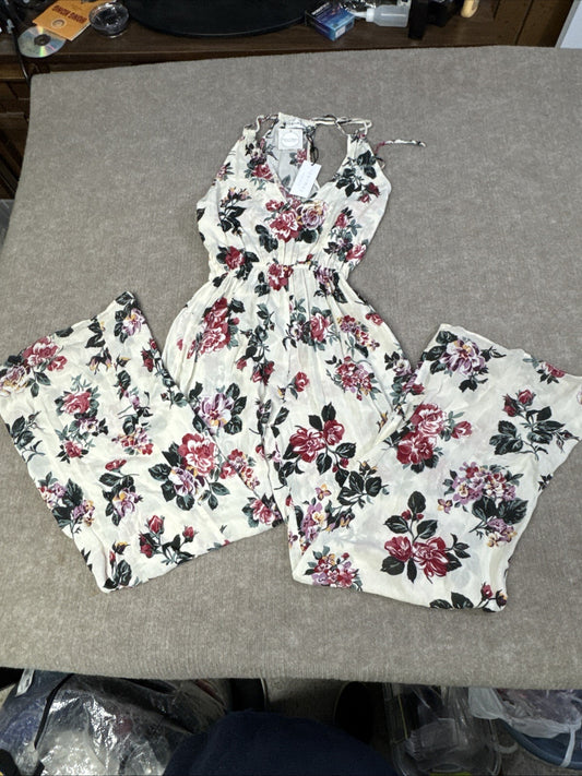 Roe & May NWT Bright Floral Open Tie Back Wide Leg Jumpsuit Garden Party