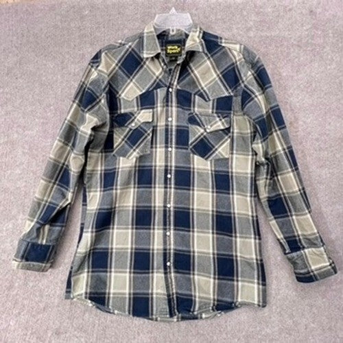 Work n Sport Plaid Flannel Shirt Mens LT Long Sleeve Western Style Blue