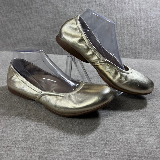 ABEO Tilly Gold Leather Ballet Flats Comfort Slip On Shoes