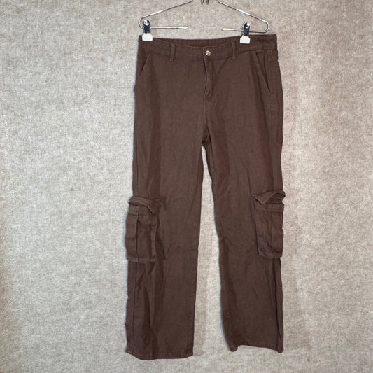 SHEIN Cargo Pants Women Large Brown Cotton Straight Leg Utility Gorpcore