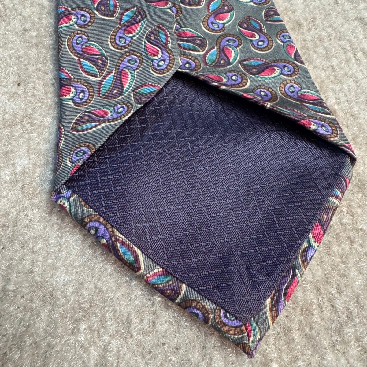 Vintage Christian Dior Monsieur Necktie Men Gray Paisley Silk Designer Retro USA