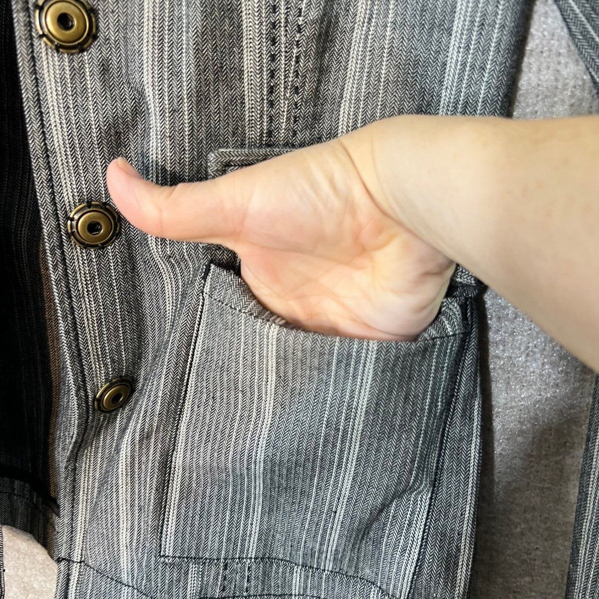 Tommy Bahama Blazer Jacket Womens XS Gray Striped Herringbone Cotton Coastal