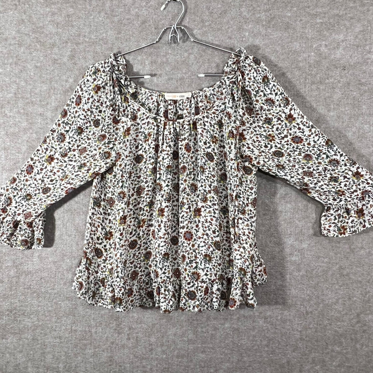 Tory Burch Silk Floral Blouse Womens 10 Ruffle Peplum Flowy Boho Romantic
