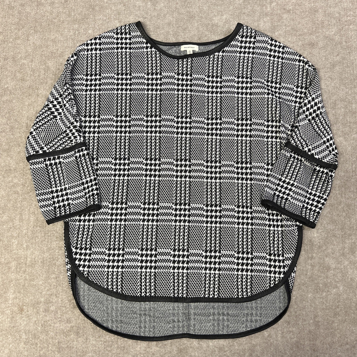 MAX STUDIO Womens Plaid 3/4 Sleeve Tunic Top Lg Houndstooth Plaid Gray