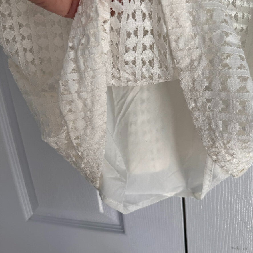 Banana Republic White V-Neck S Tunic with lace over and Polyester underlayer
