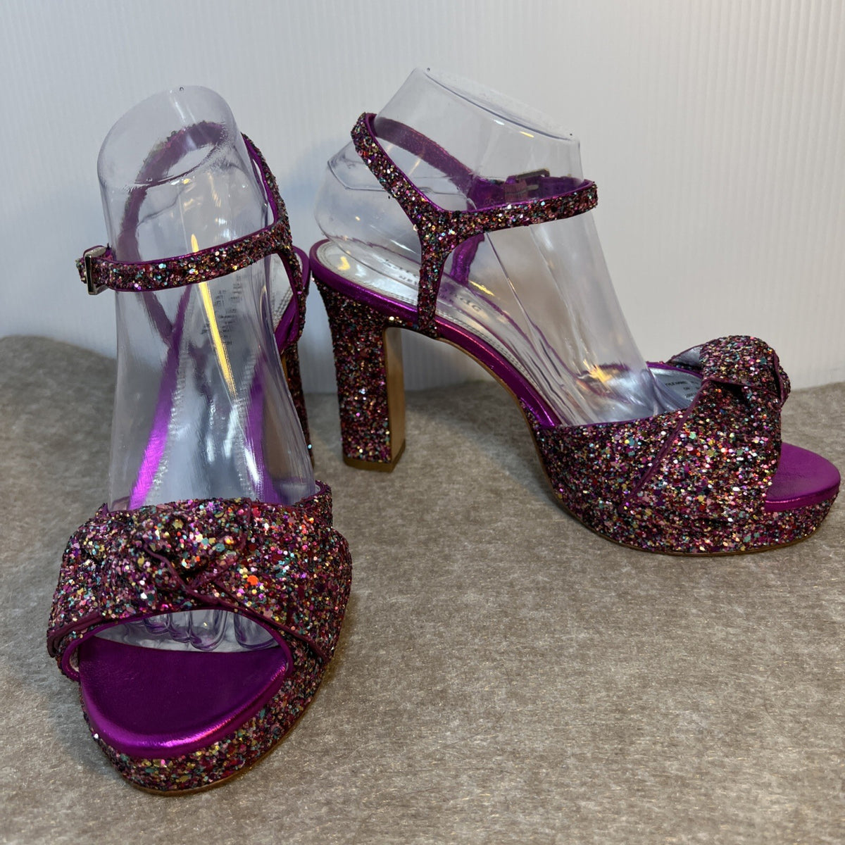 Kate Spade Rainbow Glitter Bow Miya Platform Open Toe Heels Size 9B NWOT