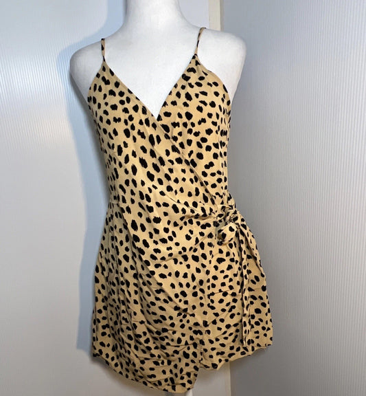 NWT Forever 21 Leopard Print Wrap Romper Size Small Taupe Spaghetti Strap Mini S