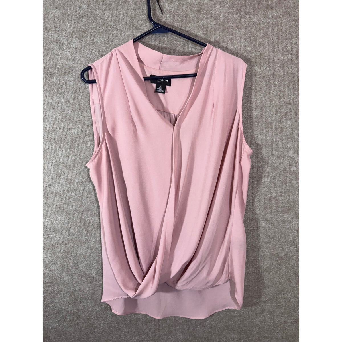 Liz Claiborne Career Top Womens L Pink Sleeveless Drape Front Blouse Office Core