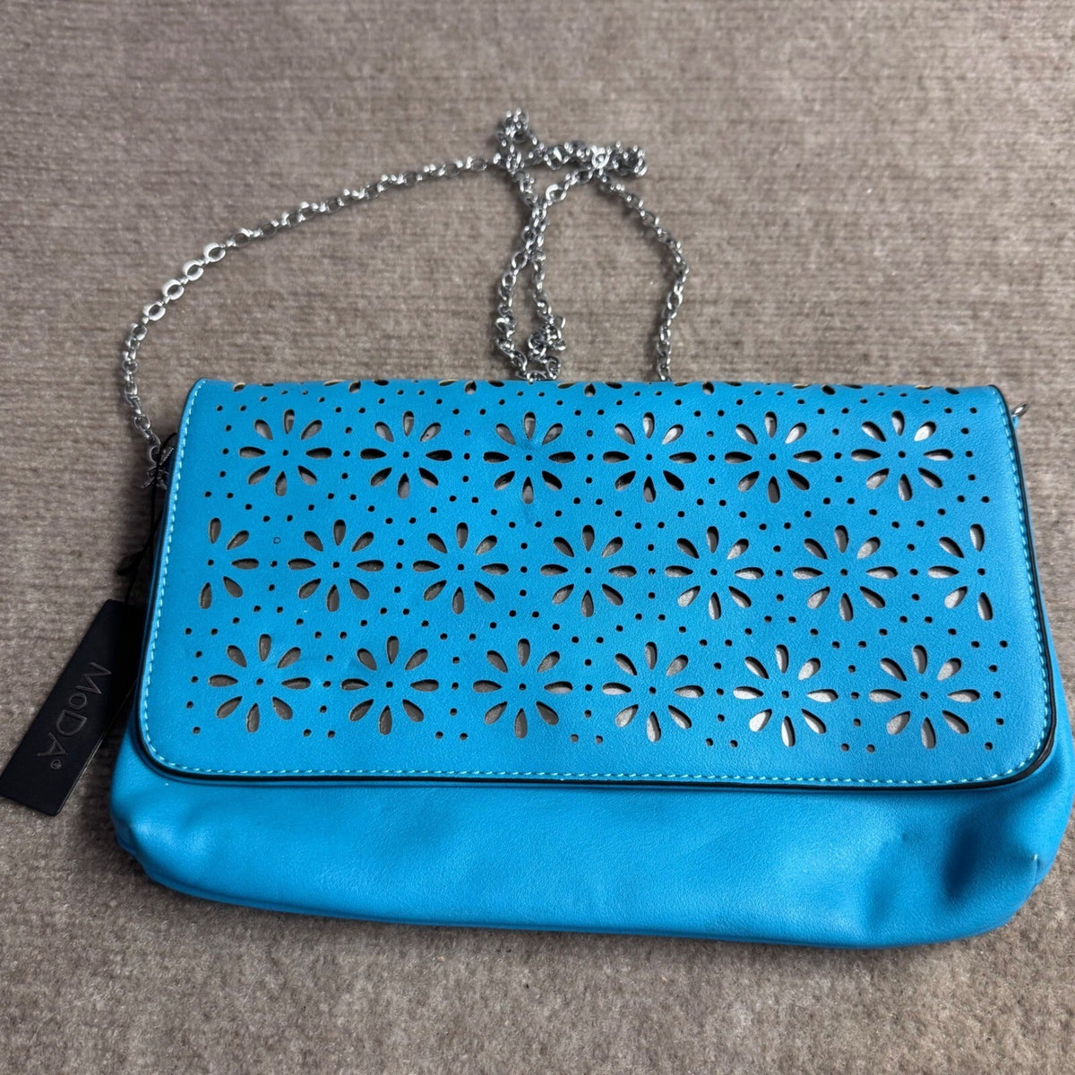 Moda Laser Cut Floral Crossbody Bag Women Blue Faux Leather Boho Festival