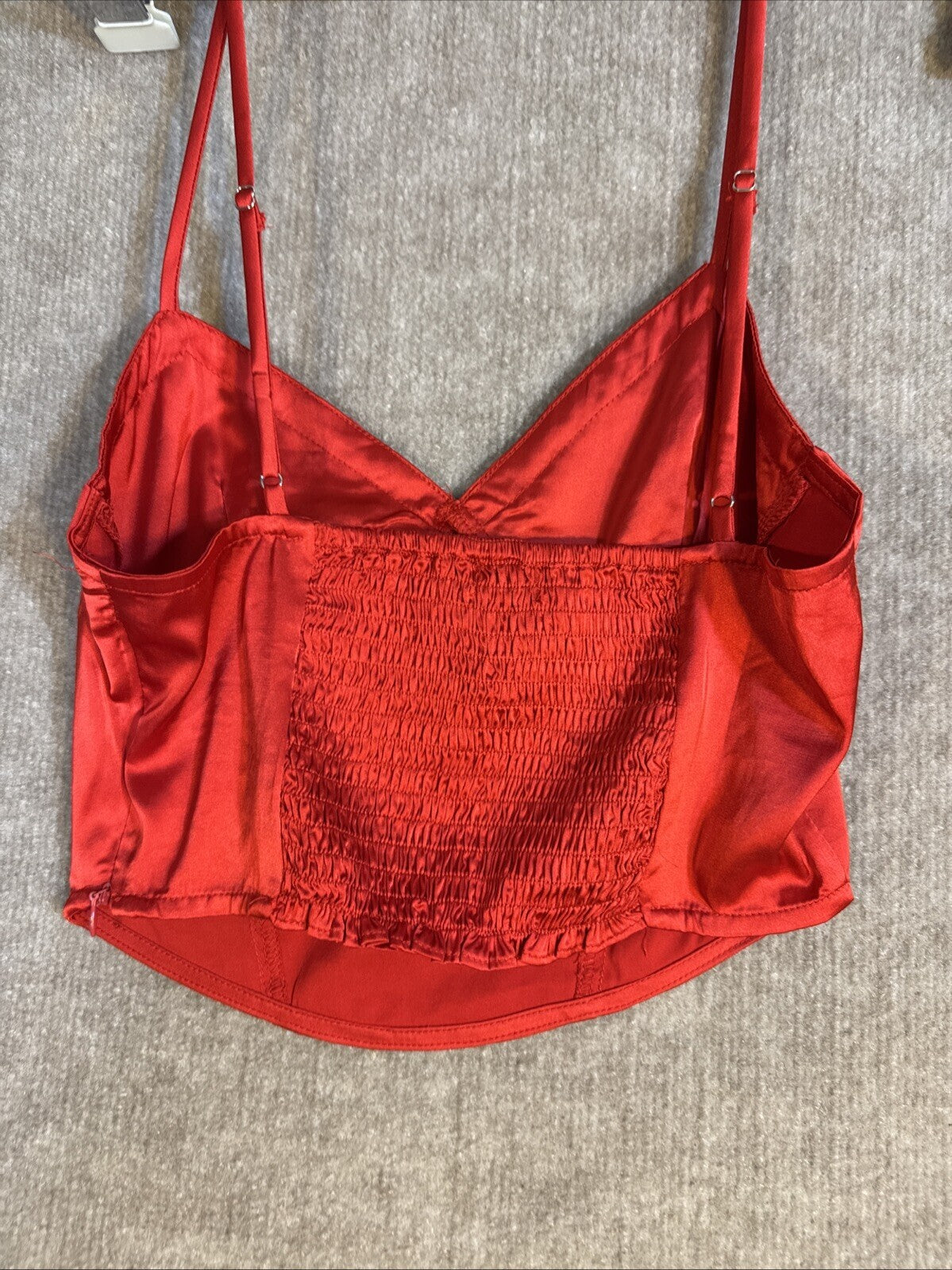 COTTON CANDY LA Red Satin Cropped Cami Size Small Smocked Stretch Back Side Zip