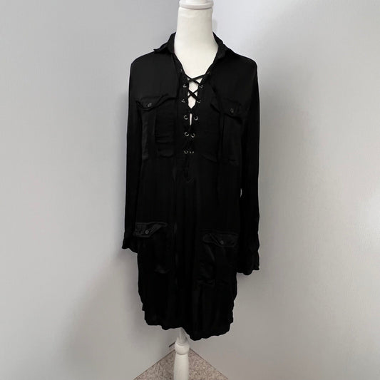 Denim & Supply Ralph Lauren Satin Viscose Utility Lace Up Shirt Dress Military