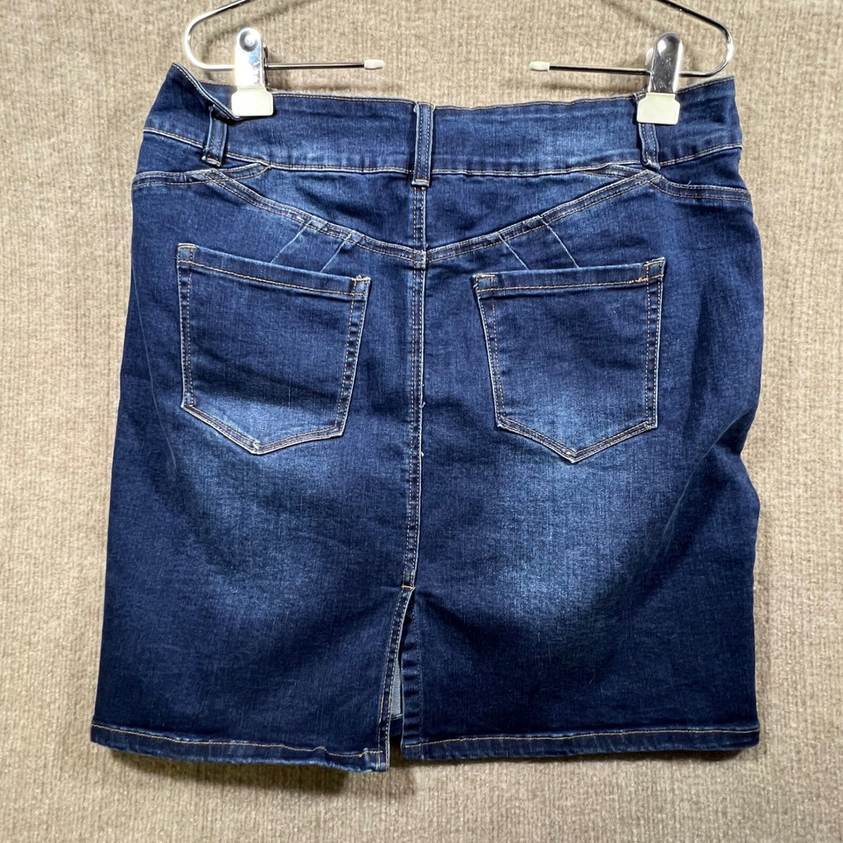Vintage Violet Denim Skirt Womens 1X Dark Wash Pencil Knee Length Button Fly