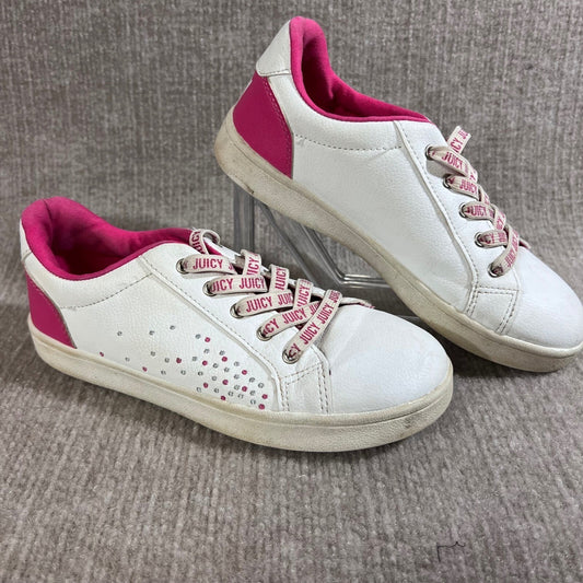 Juicy Couture Sneakers Girls/Women 4 White Pink Studded Logo Lace Up Y2K Preppy