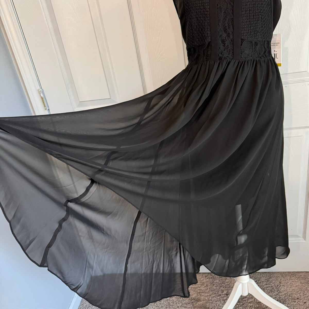 NWT Julia Jordan Sz 14 Black Sheer High Low Halter Sleeveless Chiffon Crochet