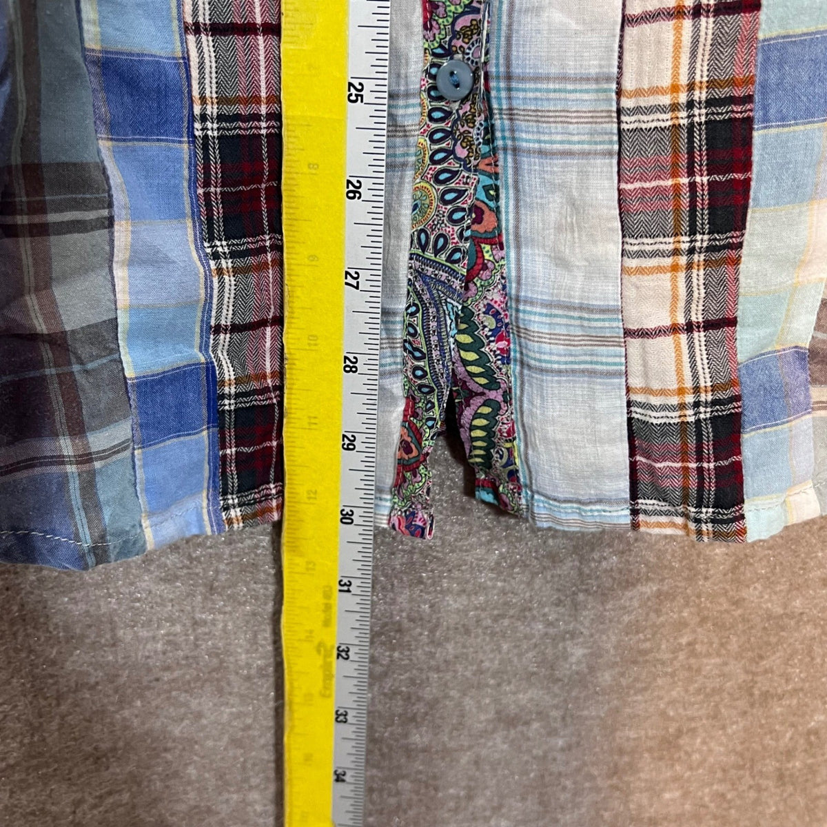 Johnny Was Plaid Patchwork Button Down Women Small Mixed Print Plaid Boho Chic