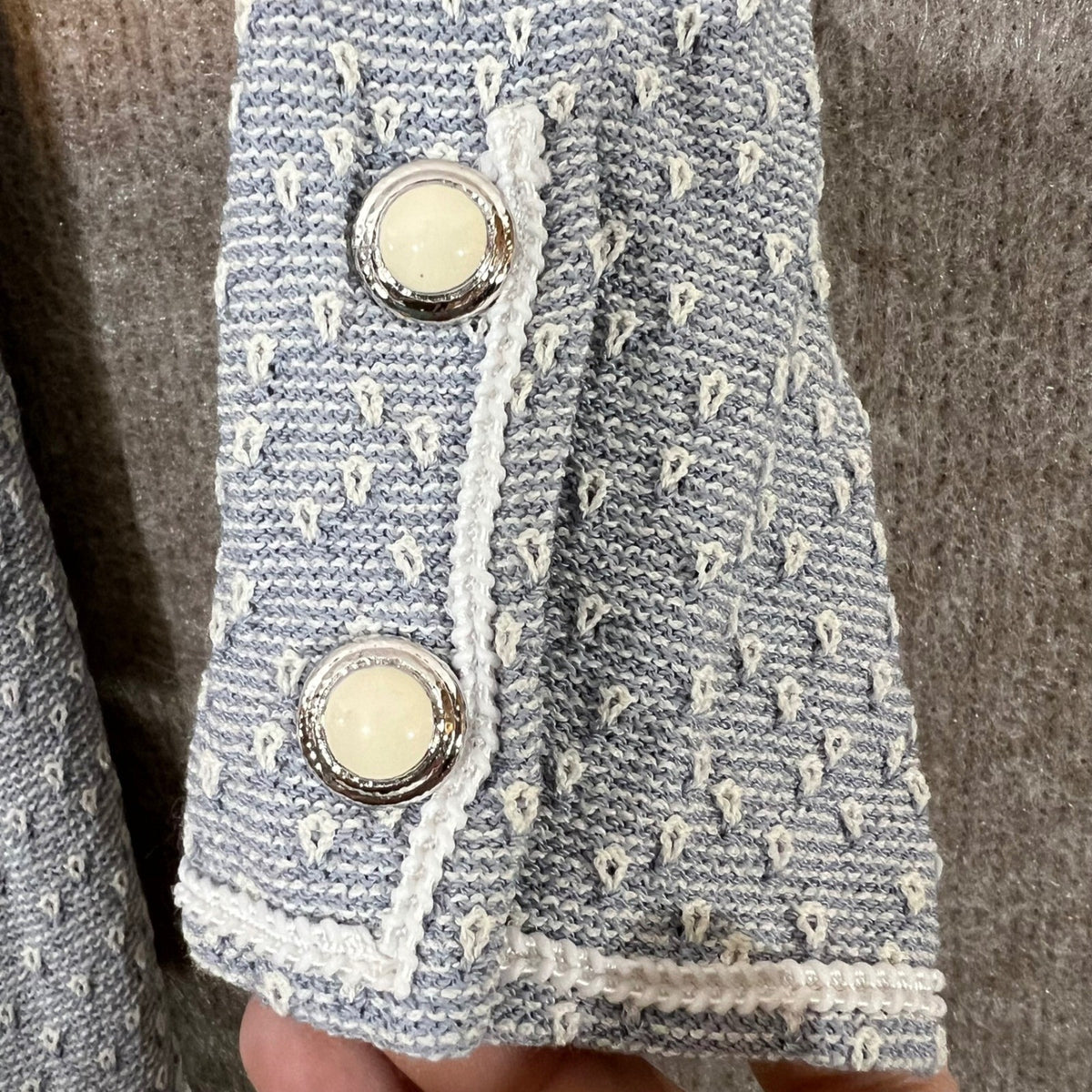 Vintage St. John Knit Blazer S Women Blue White Pointelle Santana Knit Old Money