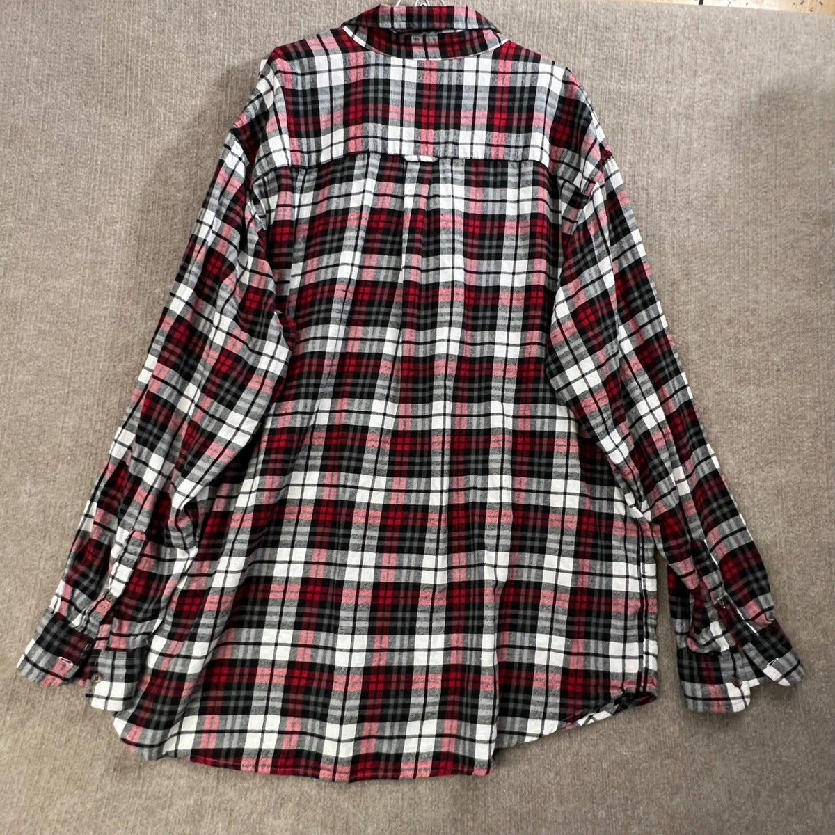Chaps Performance 3XLT Red Black White Plaid Flannel Long Sleeve Shirt