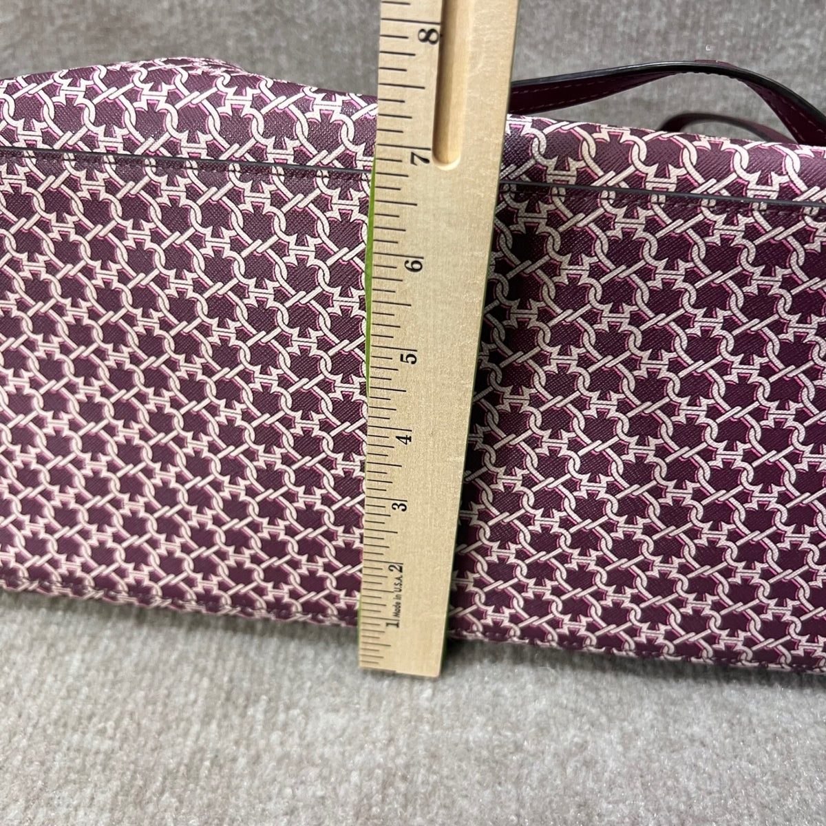 Kate Spade Link Tote Bag Burgundy Signature Logo Print Leather Trim