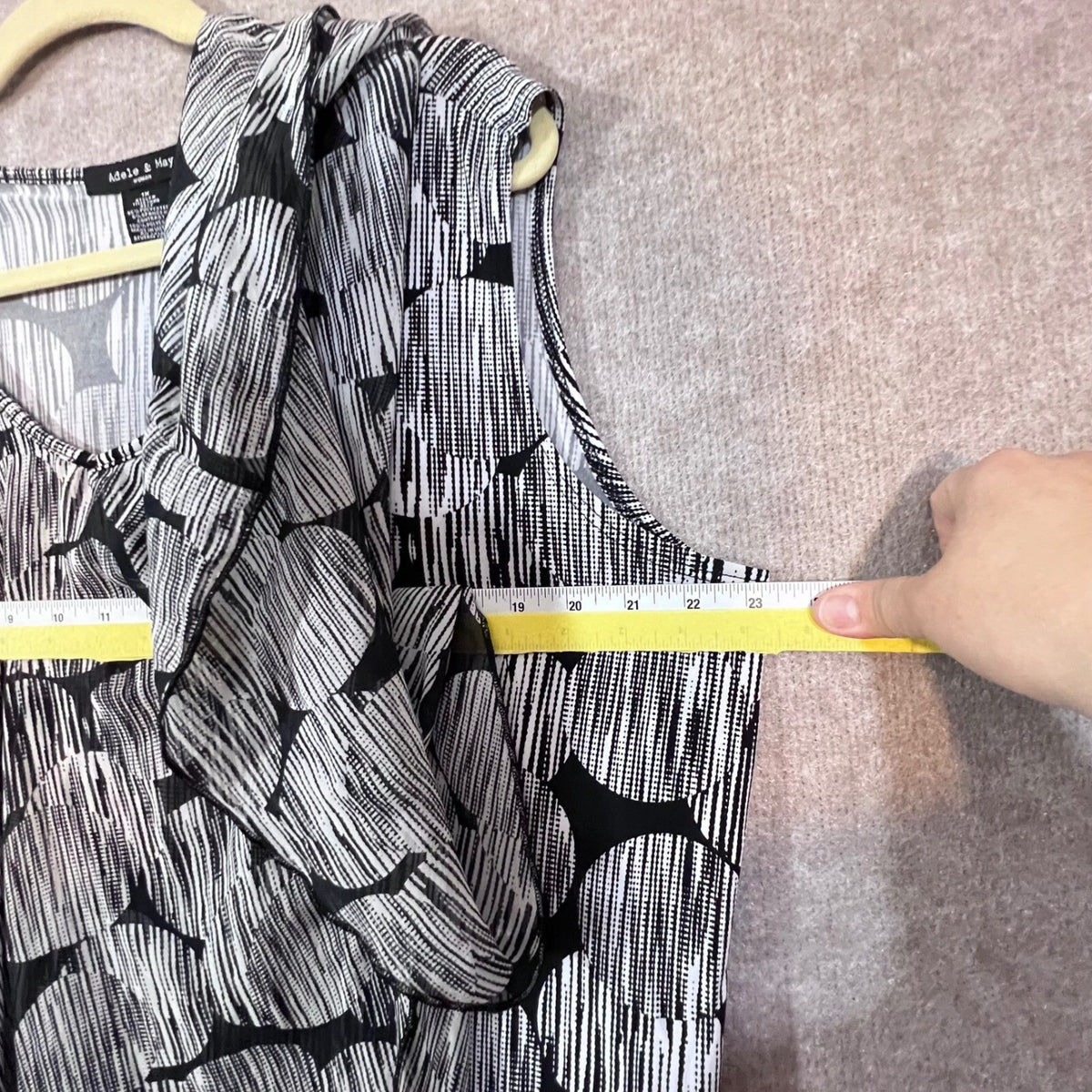 Adele & May Blouse Womens 1X Black White Abstract Cape Overlay Top