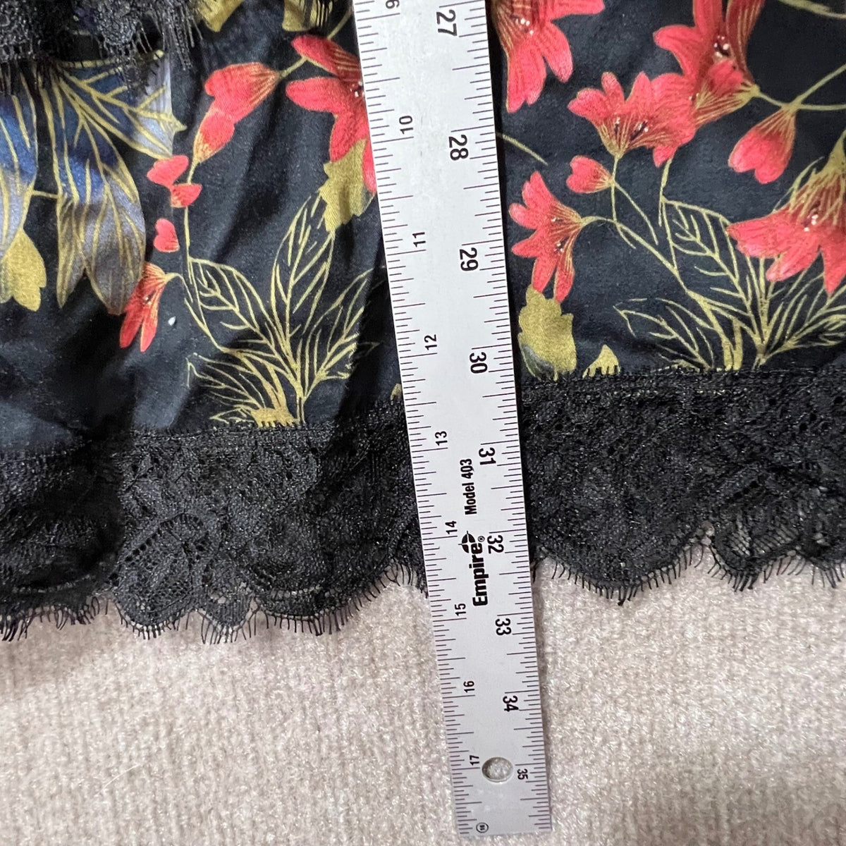 MISS ME Floral Print Lace Trim Tiered Black Long Sleeve Dress Size L