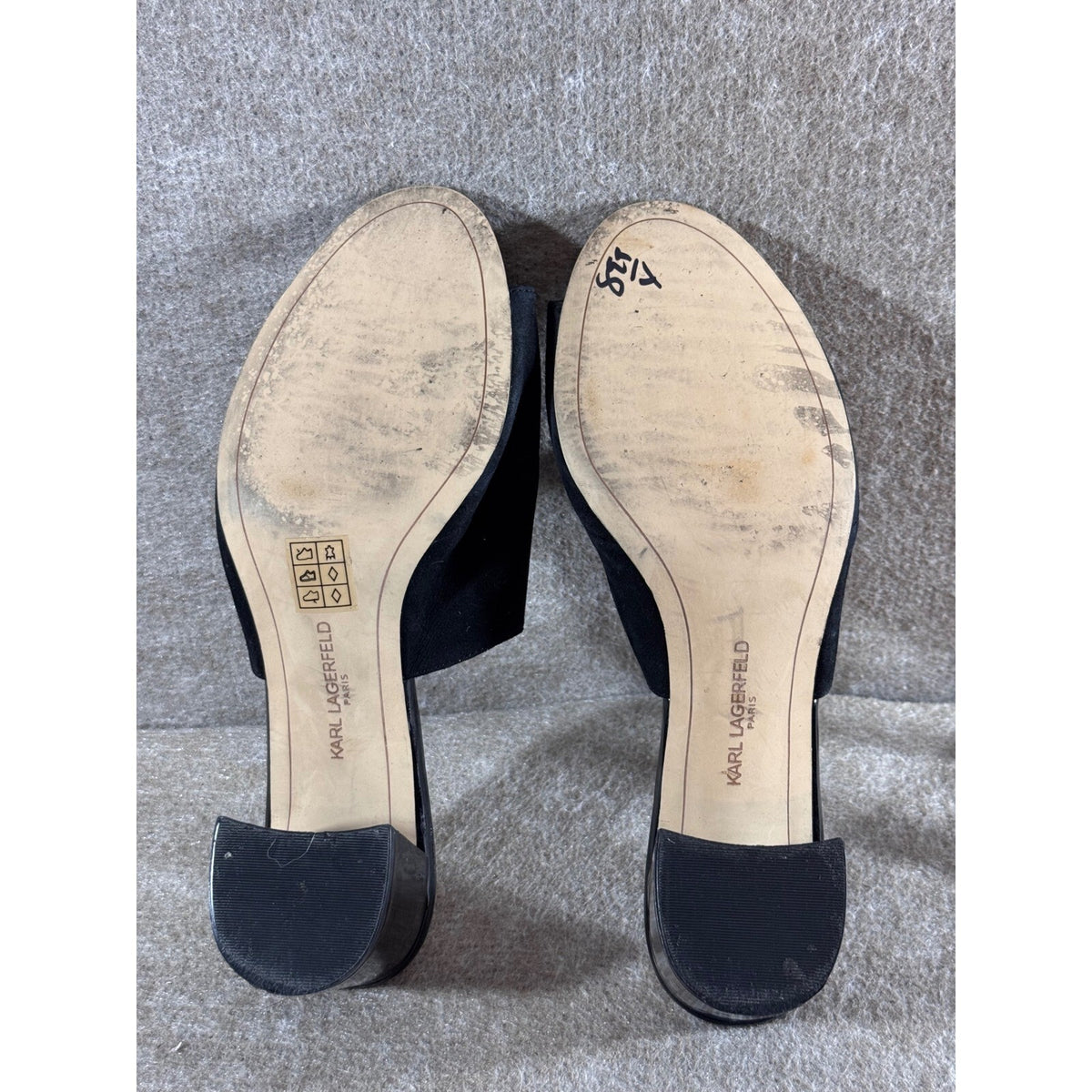 Karl Lagerfeld Hettie Black Mules Women 10 Suede Tassel Block Heel Chic
