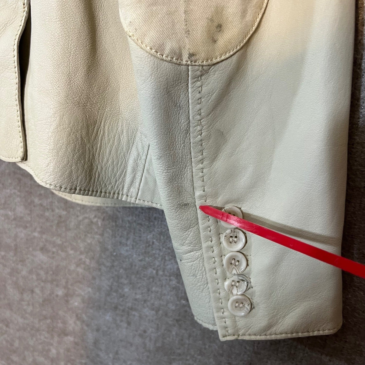 Stroke by Berry Tielens Leather Blazer Womens 44 Cream Elbow Patch Jacket READ