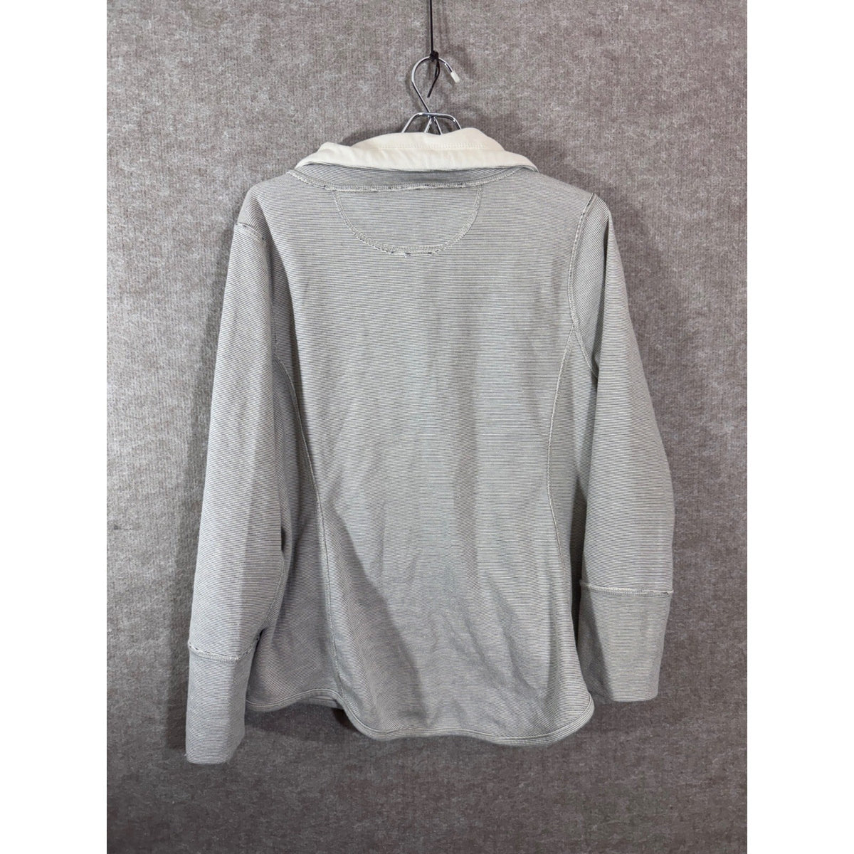 Full Zip Hoodie Women Large Gray White Striped Athletic Casual Gorpcore