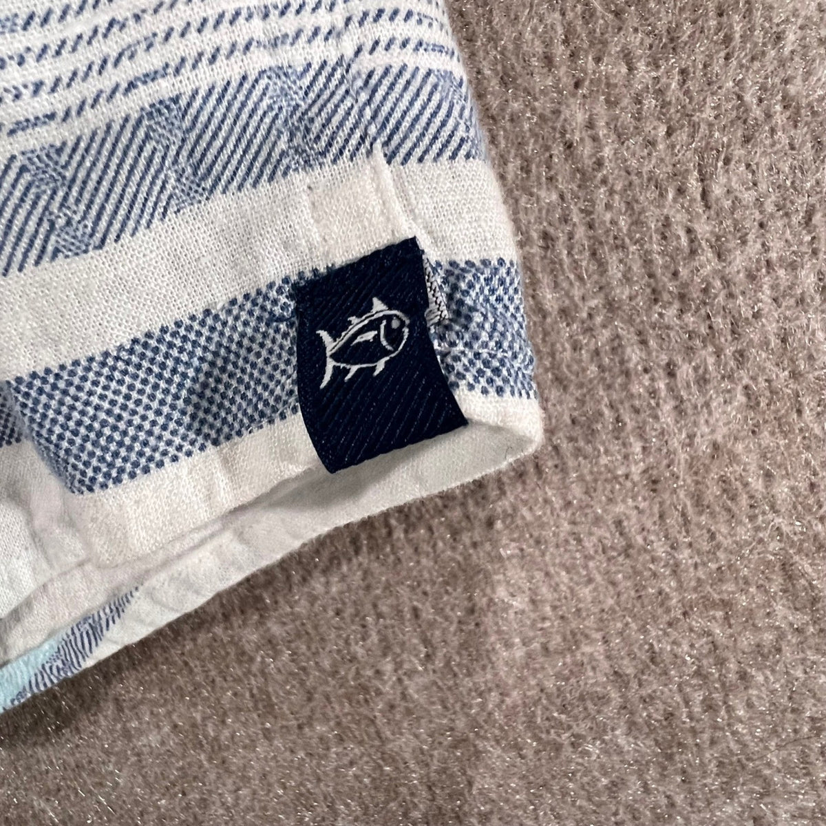 Southern Tide Button Down Shirt Mens Medium Blue Striped Linen Blend Coastal