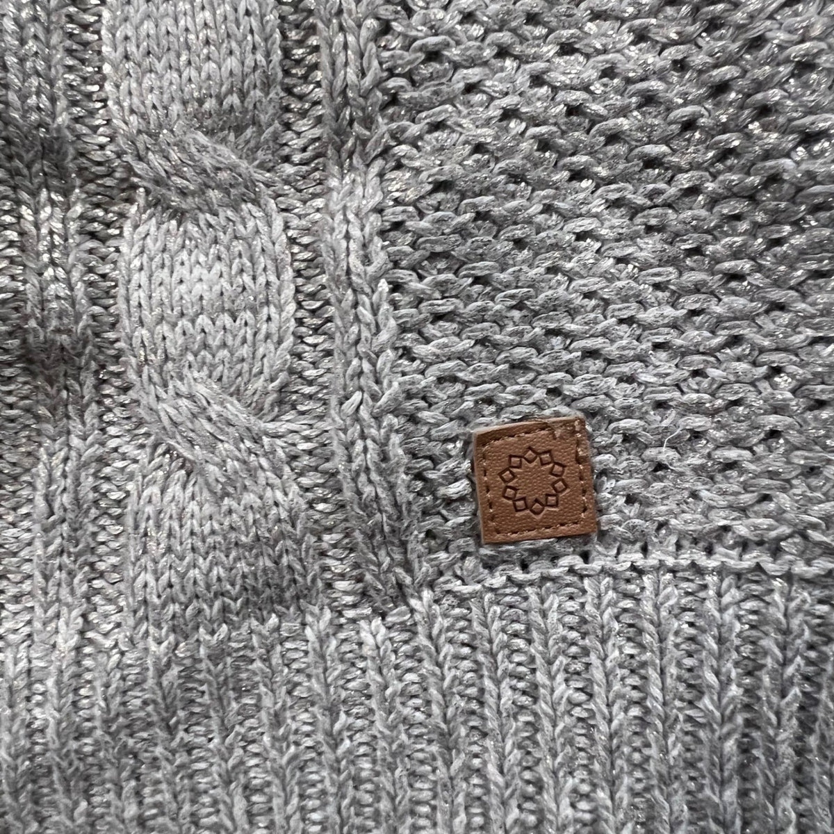 NUMPH Natalie Cable Knit Sweater Light Grey Metallic Sparkle Size M