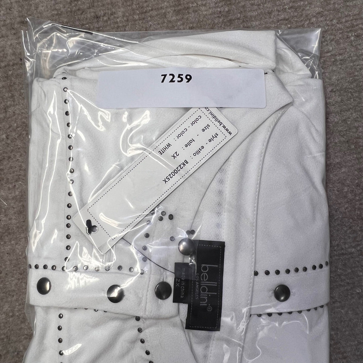 NWT Belldini Los Angeles 2X White Studded Blouse 3/4 Sleeve Button Down Plus