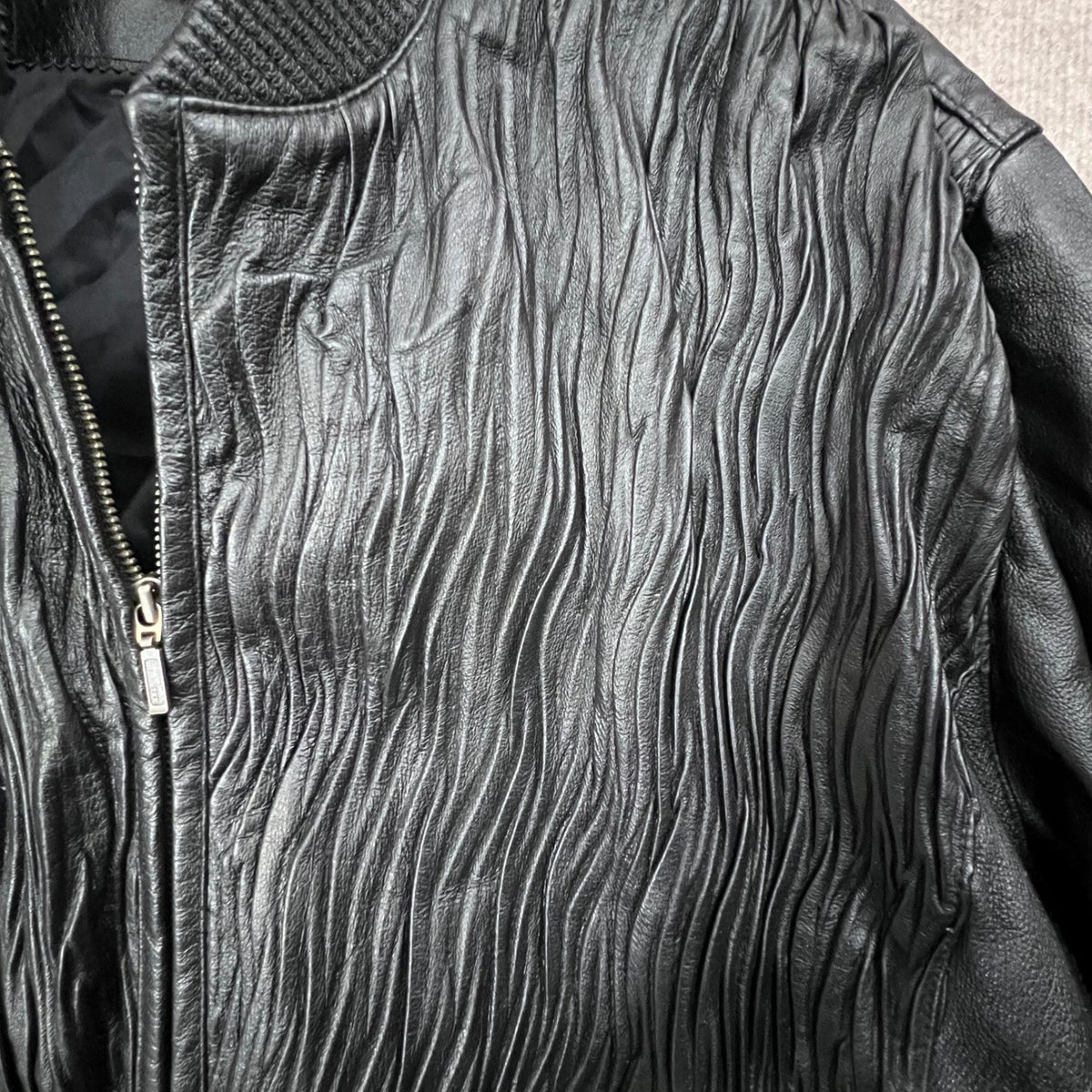 Filosofi 3XL Black Leather Jacket Full Zip Textured Bomber Plus Size