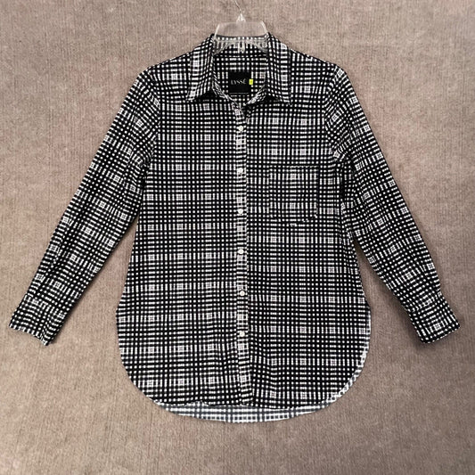 Lysse Women's Black White Gingham Check Button Up Long Sleeve Blouse Top M