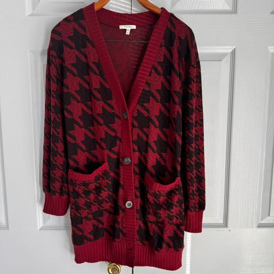 Maurice XS Button Giant Houndstooth Cardigan w/Patch Pockets, Nerdy Academia